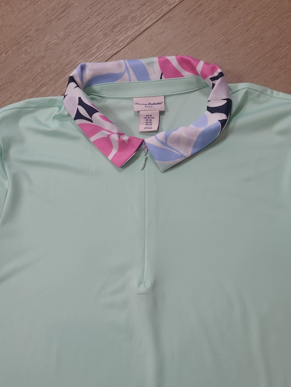 Tommy Bahama Golf Shirt Women's XL Mint/Floral 1/4 Zip Short Sleeve - Picture 2 of 12